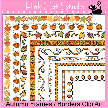 Preview of Autumn or Fall Clip Art Page Borders: leaves, pumpkins, polka dots, checkerboard