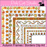 Autumn or Fall Clip Art Page Borders: leaves, pumpkins, po