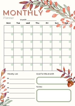 Preview of Autumn planner