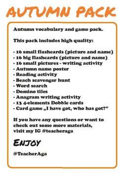 Preview of Autumn vocabulary and game pack.