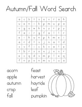 Word Search: Autumn/Fall by BigRedApple | TPT