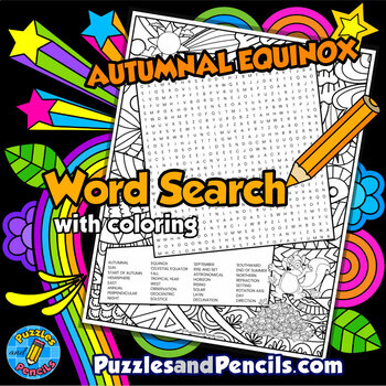 Preview of Autumnal Equinox Word Search Puzzle Activity Page with Coloring | Fall