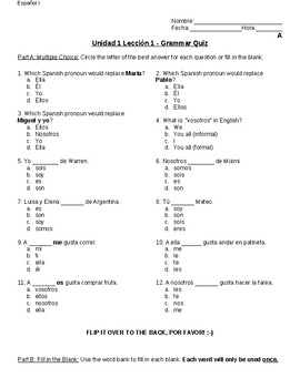 Avancemos 1 Unidad 1 Lección 1 Grammar Quiz (2 Versions) by Senorita
