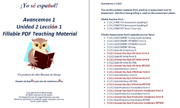 Avancemos 1 Unidad 2 Lección 1 Fillable PDF Teaching Material By RoyAltis