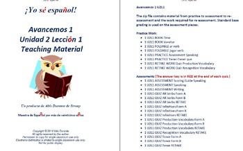 Preview of Avancemos 1 Unidad 2 Lección 1 Teaching Material