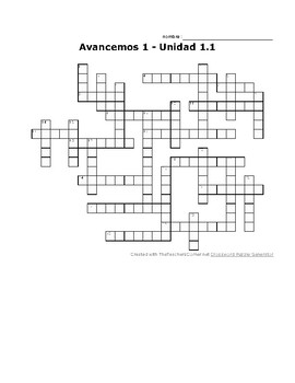 Avancemos 1 Unit 1 Lesson 1 1 1 Crossword Puzzle By Senora Payne