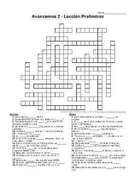 Preview of Avancemos 2, Lección Preliminar Crossword Puzzle