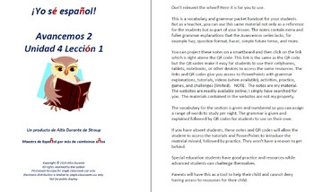 Preview of Avancemos 2 Unidad 4 Lección 1 Lessons/Notes/Study Guides