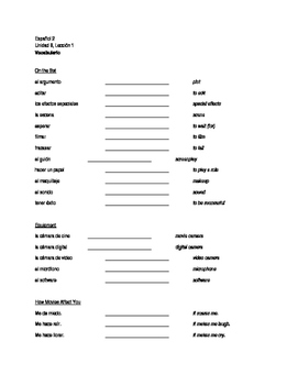 Avancemos 2 - Unidad 6 Lección 1 - Vocabulary List by Sra ...