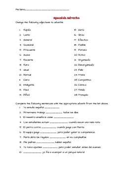 Preview of Avancemos 2 Unit 2 Spanish Adverbs -mente Practice Activity Worksheet Homework