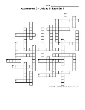 Preview of Avancemos 2, Unit 5 Lesson 1 (5-1) Crossword Puzzle