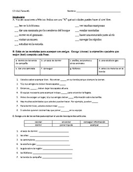 Avancemos 3 Unit 1 Lesson 1 Worksheet with assorted grammar and vocabulary