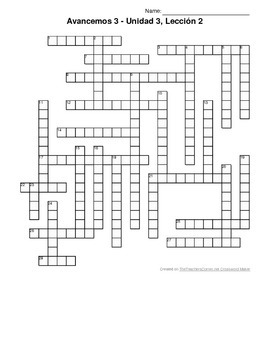 Avancemos 3, Unit 3 Lesson 3 (3-2) Crossword Puzzle by ...