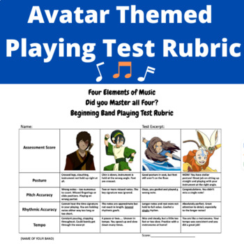 Preview of Avatar Themed Playing Test Rubric