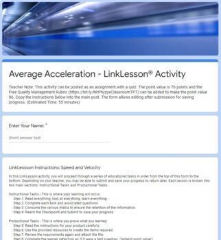 Preview of Average Acceleration LinkLesson® - Online Distance Blended Form Activity