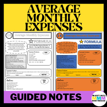 Preview of Average Monthly Expenses Financial Math Guided Notes