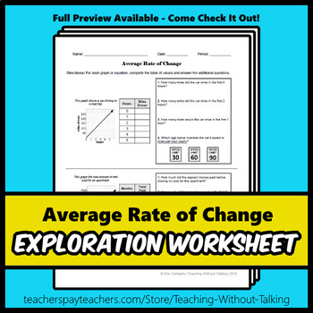 Average Rate of Change Worksheet by Teaching Without Talking | TpT