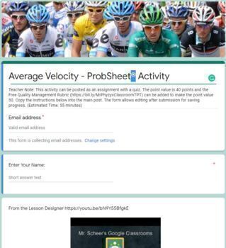 Preview of Average Velocity ProbSheet® V1 - Online Distance Blending Learning Activity