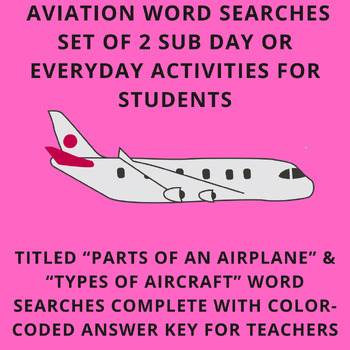 Preview of Aviation Lesson Plans Set of 2 Word Searches w Color Coded Answer Keys (Sub Day)