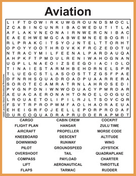 Aviation Word Search by Jennifer Olson Educational Resources | TPT