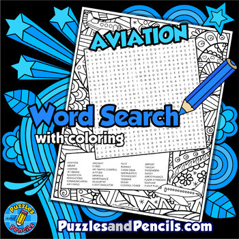 Preview of Aviation Word Search Puzzle Activity with Coloring | Flight Wordsearch