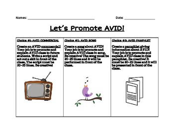 Preview of Avid Choiceboard Project