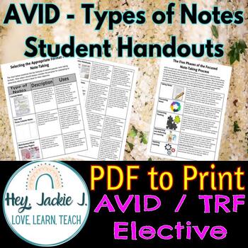Preview of Avid Study Skills Note Taking Types 5 Five Phases of Focused Note Process PDF