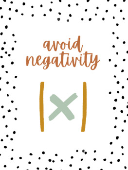 Preview of Avoid Negativity Absolute Value Poster | Modern Math Poster | Boho Poster