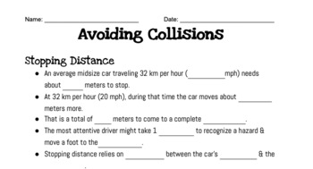 Preview of Avoiding Collisions Guided Notes (to be used with FOSS Gravity & Kinetic Energy)