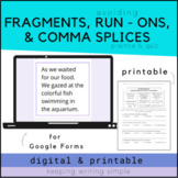 Avoiding Fragments, RunOns, & Comma Splices • Google Forms