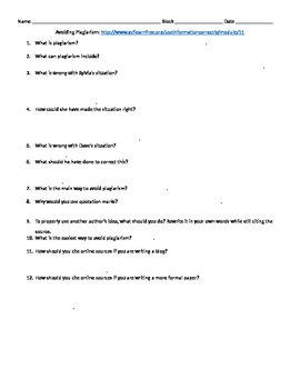 Preview of Avoiding Plagiarism Worksheet