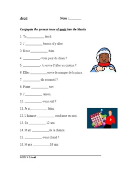 Preview of Avoir Expressions Worksheet in French