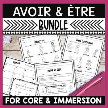 Preview of Avoir ȇtre verb conjugation worksheet & game bundle for Core French beginners