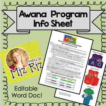 Preview of Awana Program Info Sheet {Editable for YOUR club!}