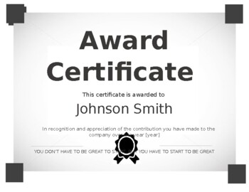 Preview of Award Certificate