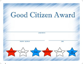 Award Certificate Good Citizen By Sal S Teaching Tools Tpt