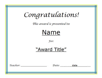 Preview of Award Certificate *editable*