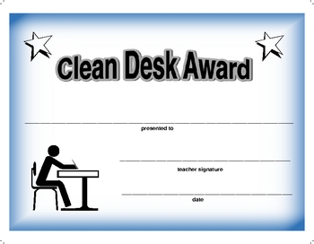 Award Certificate For Clean Desk By Sal S Teaching Tools Tpt