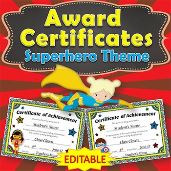 Preview of EDITABLE Awards Certificates - Superhero Themed Certificates of Achievement