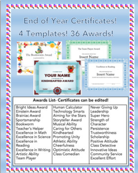 Preview of Award Certificates! Editable! (144 Possibilities!)