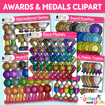 Preview of Award & Medal Clipart Bundle: Ribbons, Trophy, Badges Clip Art Commercial Use