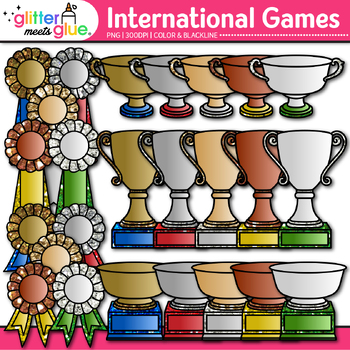 Preview of Award Ribbon & Trophy Clipart: Gold Silver Bronze Clip Art Transparent PNG B&W