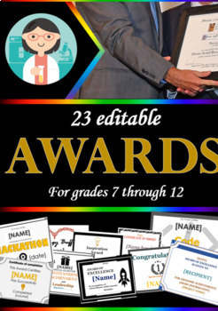Preview of 24 digital Award Templates for highschool and middle school - editable