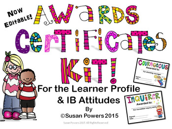 Preview of Awards Certificates for the IB PYP Learner Profile and Attitudes Editable