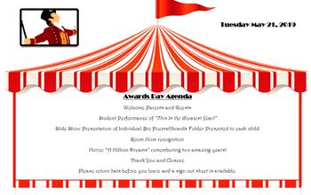 Preview of Awards Day Agenda for The Greatest Showman or Circus theme (editable)