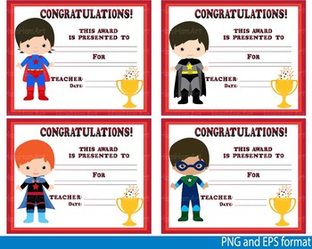 Preview of Awards School Super Hero Clip Art Diplomas Graduation Day Achievement -114-