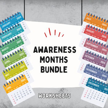 Preview of Awareness Months Worksheet Bundle (12 Readings with Questions)