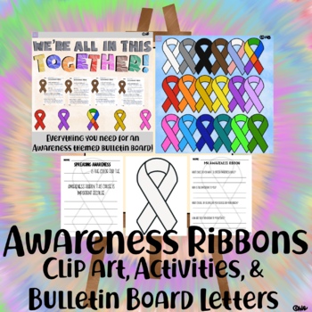 Preview of Awareness Ribbons Clipart, Activities, and Bulletin Board Letters