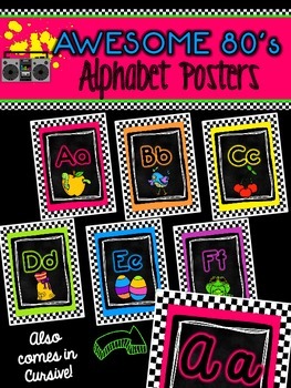 Preview of Awesome 80s Classroom Alphabet in Print and Cursive!