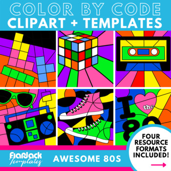 Preview of Awesome 80s Color By Code Clipart + Editable Templates
